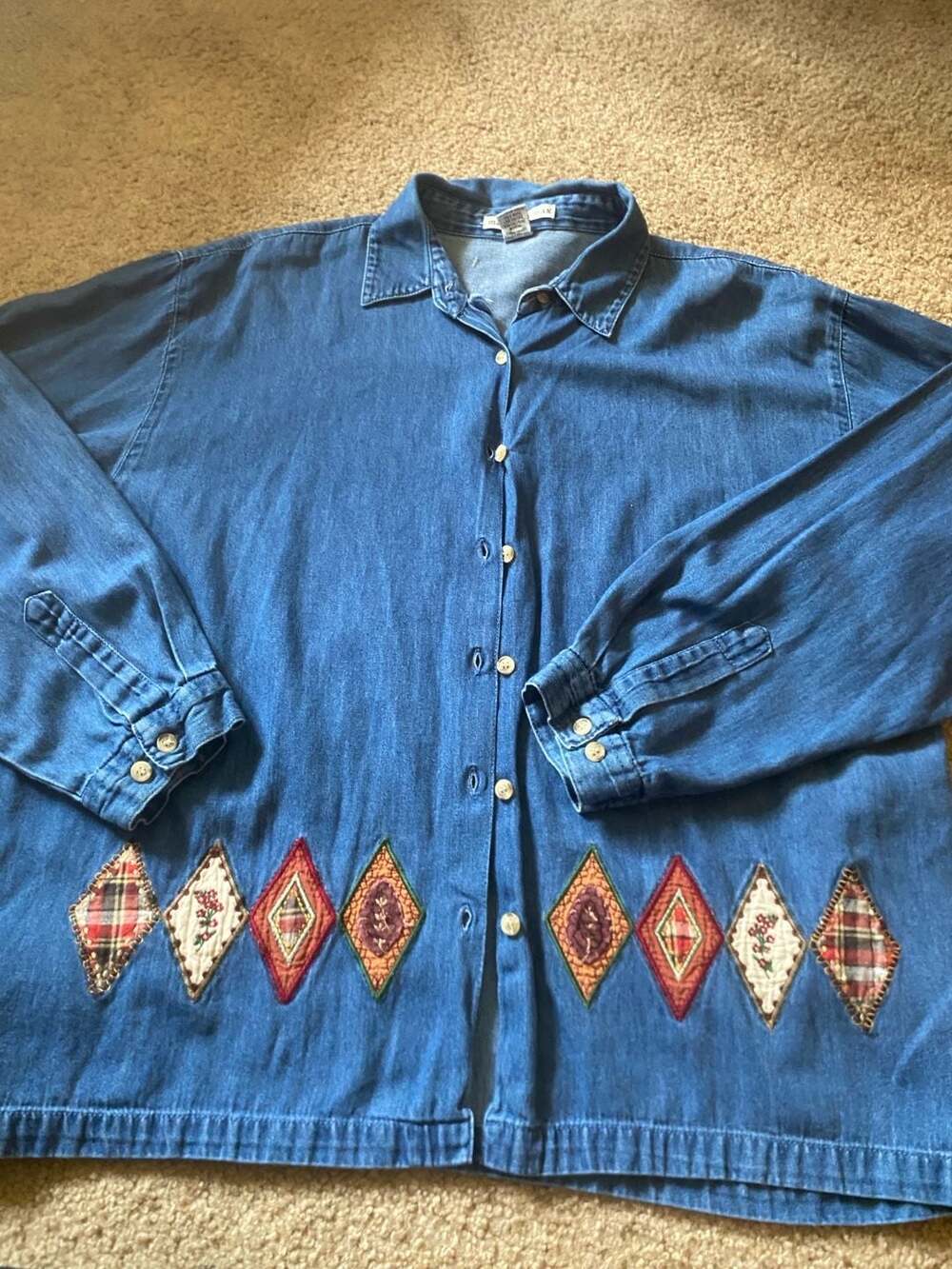Maggie & Max Denim Shirt Size XL Blue Long Sleeve Applique